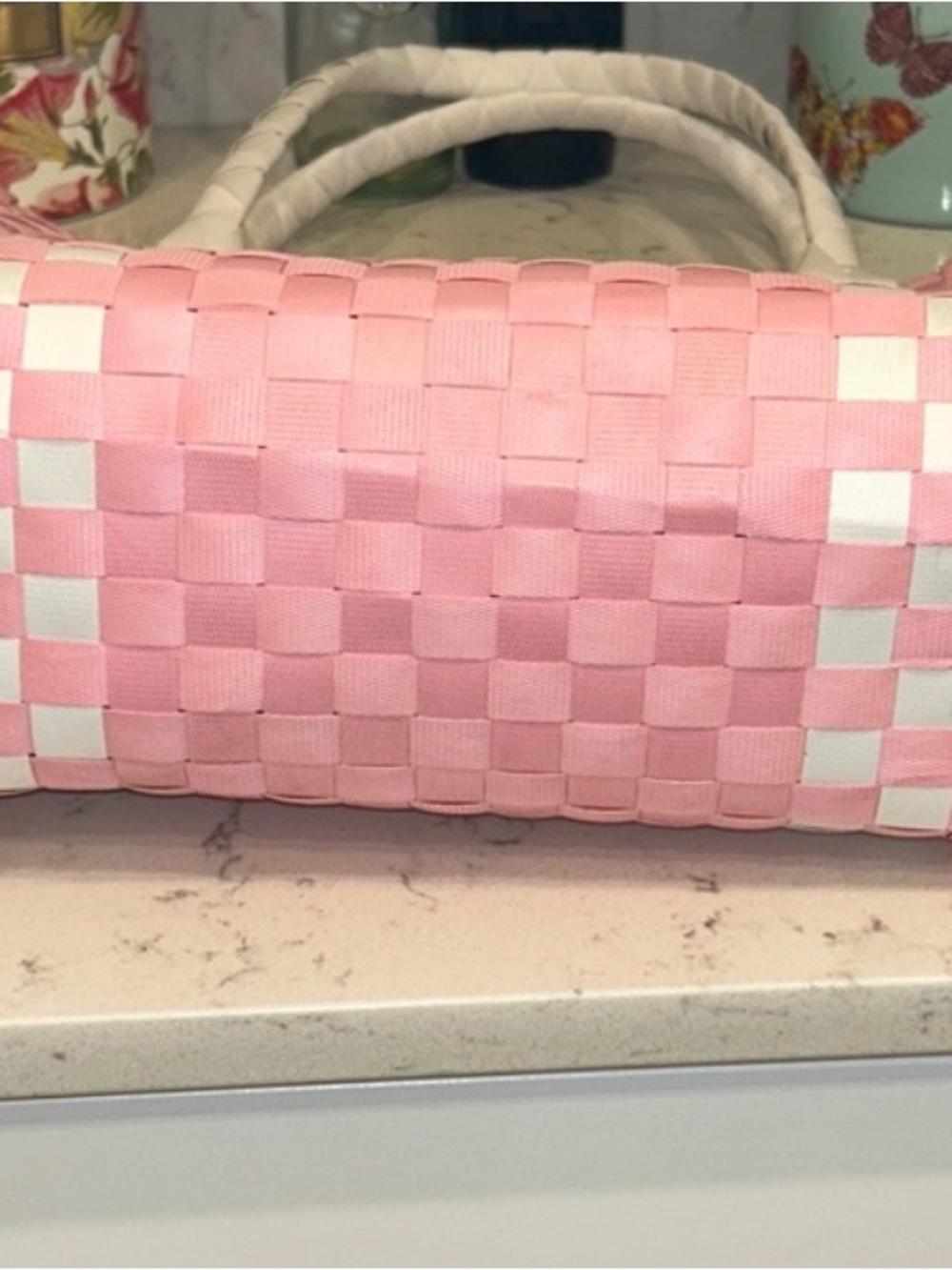 kate spade Pink Woven Tote with White Handles - Picture 4 of 6